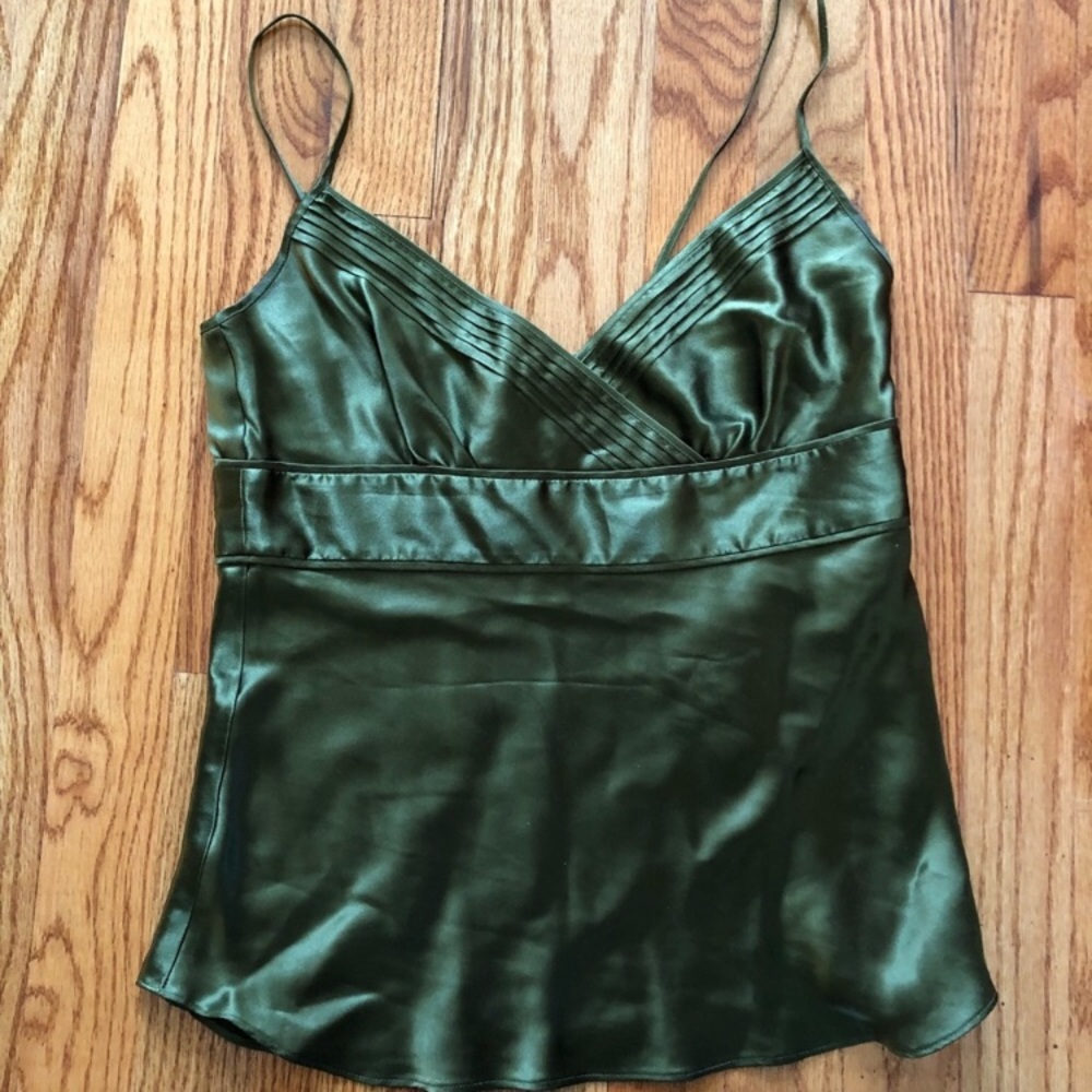 J.Crew size 2 green 100% silk spaghetti strap tank
